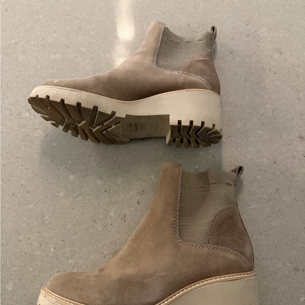 Dolce Vita Taupe Suede Platform Chelsea Booties